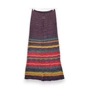 Vintage 1952 Macarame Raffia Strap Rainbow Stripe Maxi Skirt Size 11 ~ Gypsie